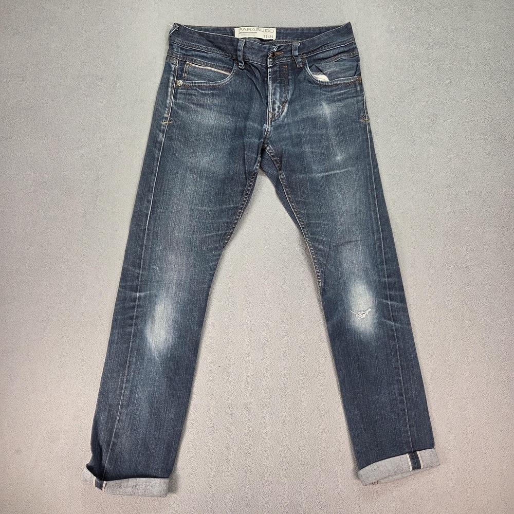 Parasuco Jeans Mens Blue Slim Tapered Medium Wash Distressed‎ 9107K3D Fits 32x32